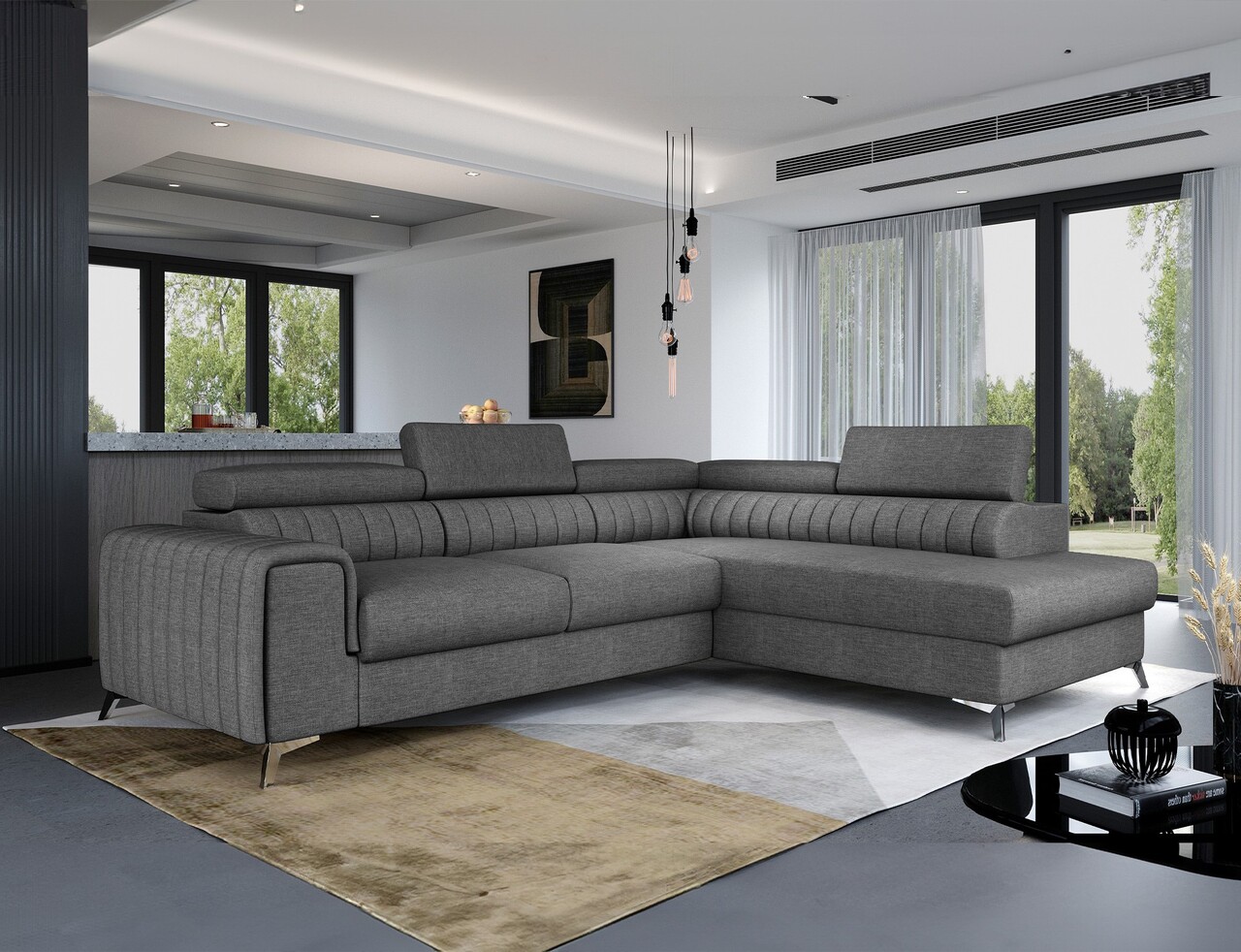 Coltar extensibil dreapta 4 locuri, ELTAP, Lau-43, Laurence, 278x205x92 cm, lemn/poliester, gri inchis - imagine 5